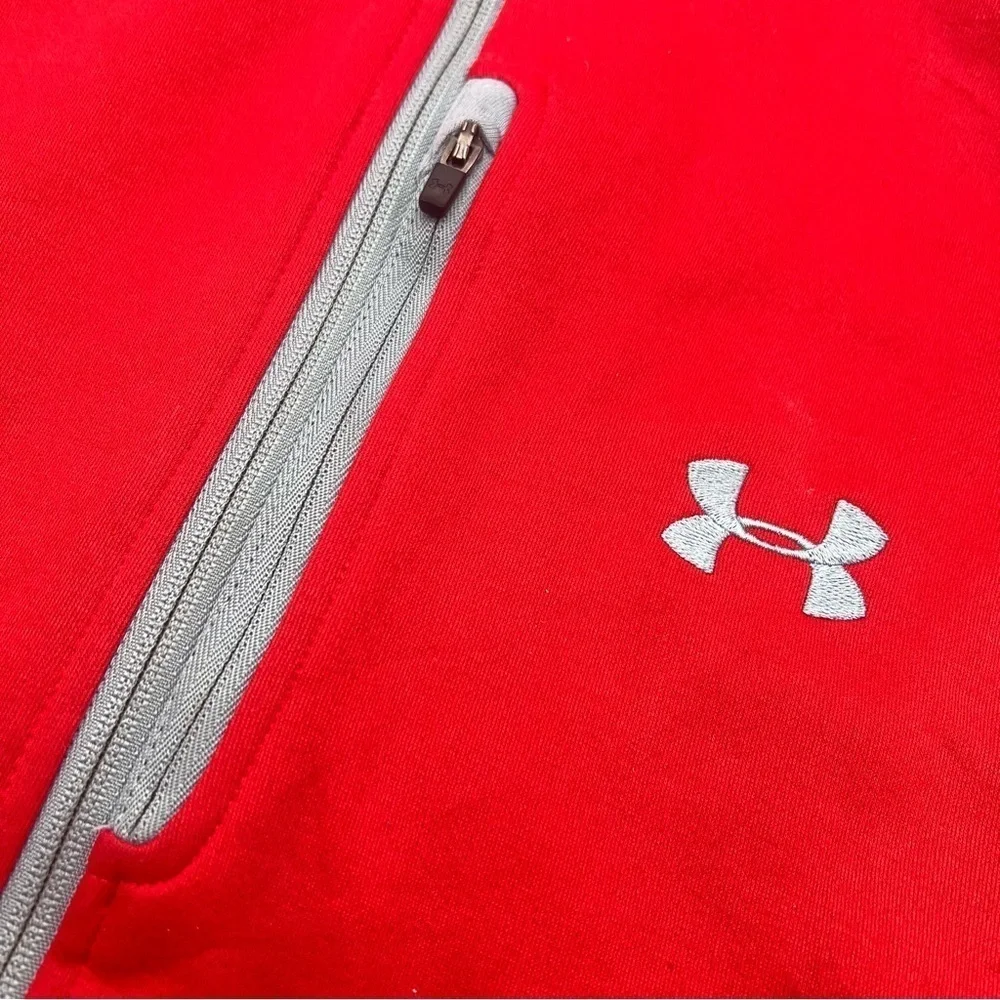 Under‎ Armour UA Full Zip Jacket Men’s L Red Loose Fit with Fleece **STAINS